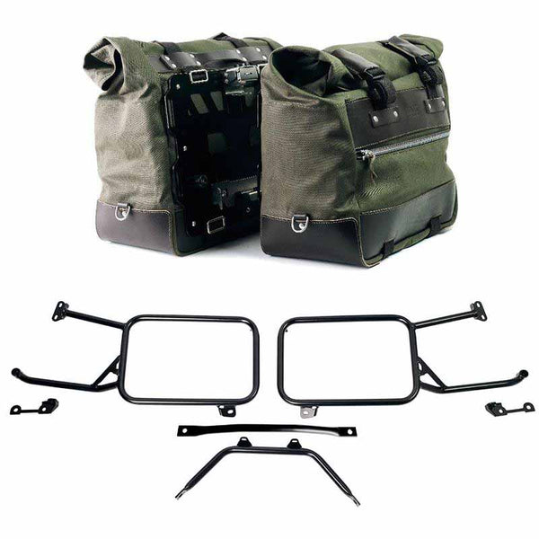 Unit Garage 2xU203+2271 Pair of Cult side bags in Canvas 40L - 50L + Pair of aluminum plates + Subframes Moto Guzzi Stelvio (2024 until now)