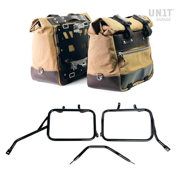 Unit Garage U203C+4202_BL Pair of Cult side bags in Canvas 40L - 50L + Pair of aluminum plates + Subframes for aluminum side panniers Atlas for Triumph Scrambler 400 X