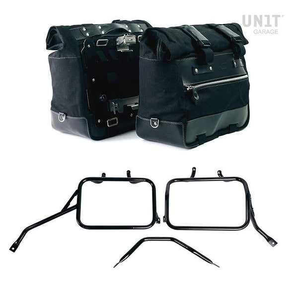 Unit Garage U203C+4202_BL Pair of Cult side bags in Canvas 40L - 50L + Pair of aluminum plates + Subframes for aluminum side panniers Atlas for Triumph Scrambler 400 X