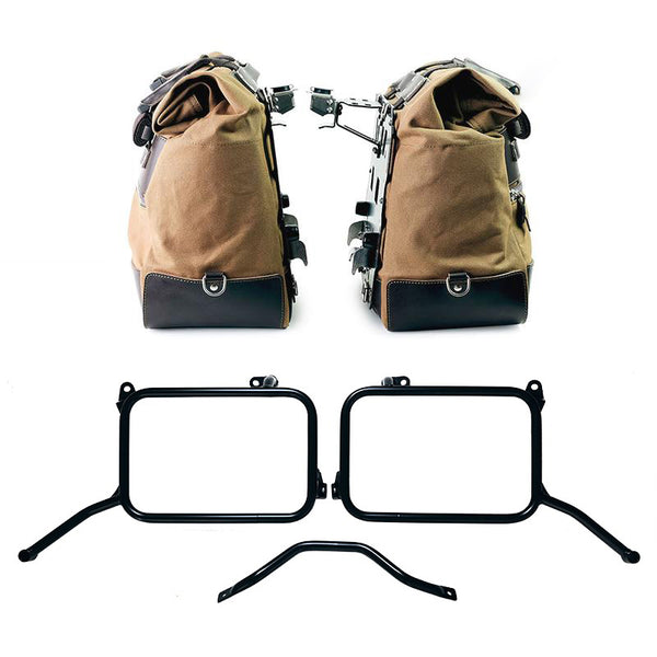 Unit Garage 2xU203+3812_BL Pair of Cult side bags in Canvas 40L - 50L + Pair of aluminum plates + Subframes Royal Enfield Himalayan 450 for original exhaust (2024 until now)