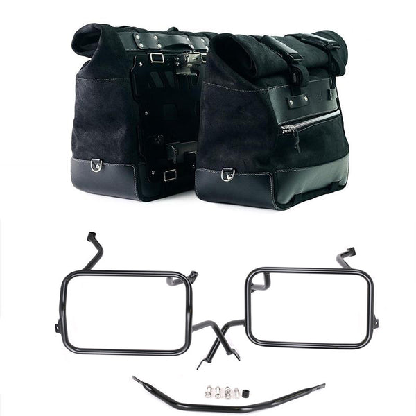 Unit Garage U204C+5502 Pair of Cult side panniers in waxed suede with aluminium back plate + pair of stainless steel quick release system and lock + Subframes for aluminum side panniers Atlas BMW F450GS