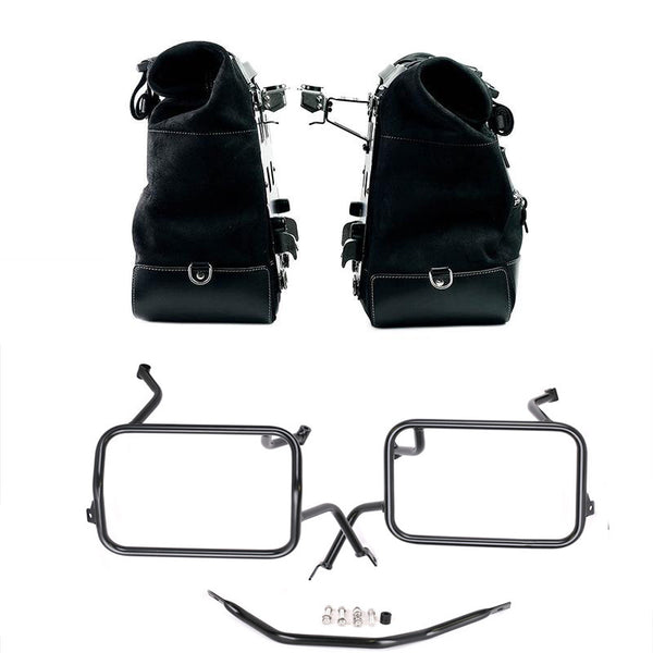 Unit Garage U204C+5502 Pair of Cult side panniers in waxed suede with aluminium back plate + pair of stainless steel quick release system and lock + Subframes for aluminum side panniers Atlas BMW F450GS