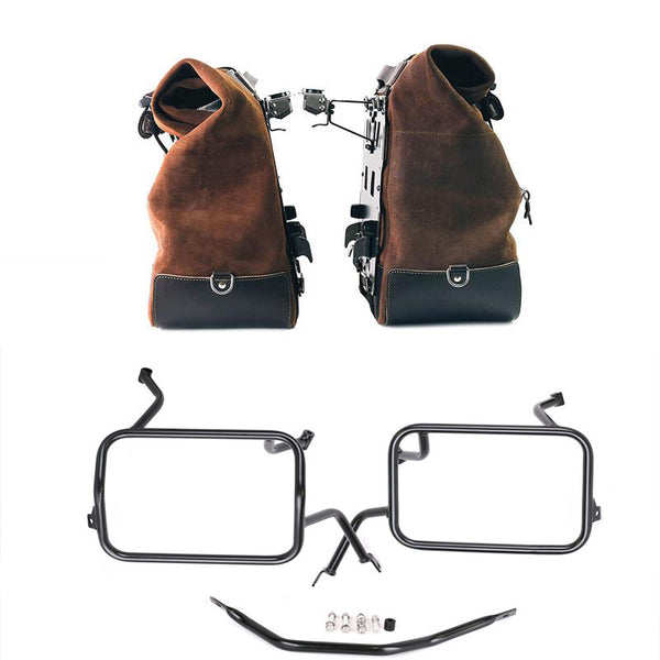 Unit Garage U204C+5502 Pair of Cult side panniers in waxed suede with aluminium back plate + pair of stainless steel quick release system and lock + Subframes for aluminum side panniers Atlas BMW F450GS