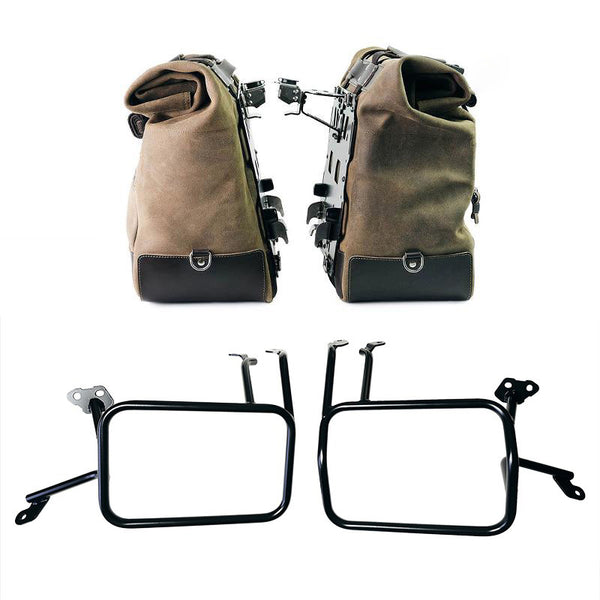 Unit Garage U204C+4702 Pair of Cult side panniers in waxed suede with aluminium back plate + pair of stainless steel quick release system and lock + Aluminium bag frames Atlas KTM 1290/1390 Super Adventure S-R