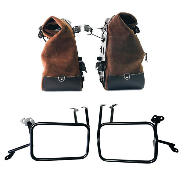 Unit Garage U204C+4702 Pair of Cult side panniers in waxed suede with aluminium back plate + pair of stainless steel quick release system and lock + Aluminium bag frames Atlas KTM 1290/1390 Super Adventure S-R
