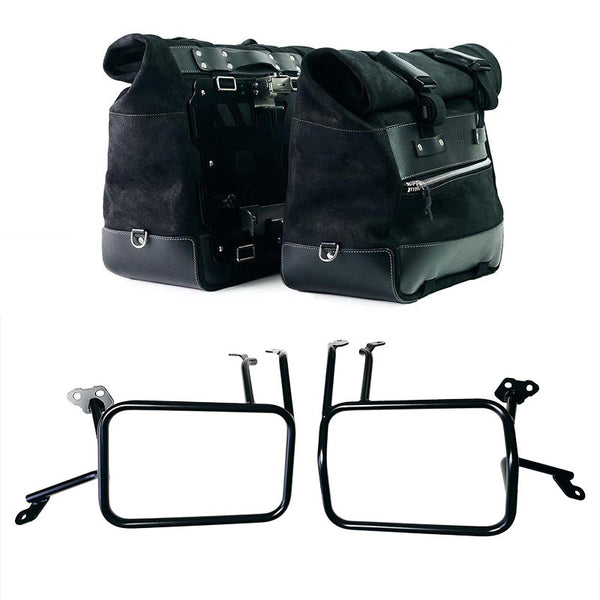 Unit Garage U204C+4702 Pair of Cult side panniers in waxed suede with aluminium back plate + pair of stainless steel quick release system and lock + Aluminium bag frames Atlas KTM 1290/1390 Super Adventure S-R