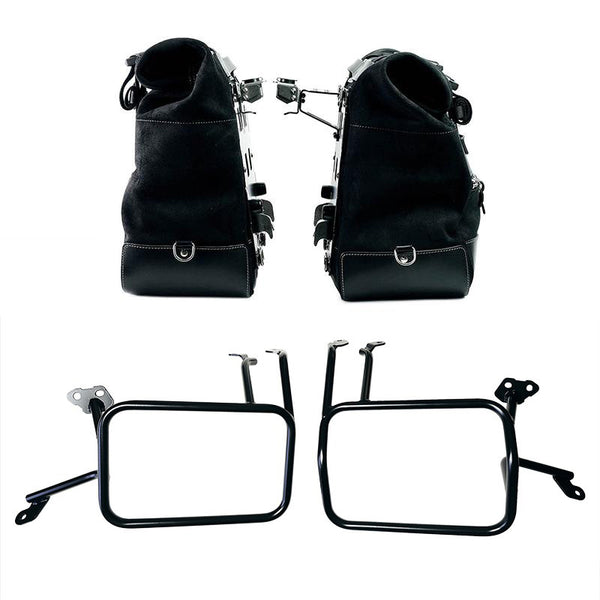 Unit Garage U204C+4702 Pair of Cult side panniers in waxed suede with aluminium back plate + pair of stainless steel quick release system and lock + Aluminium bag frames Atlas KTM 1290/1390 Super Adventure S-R