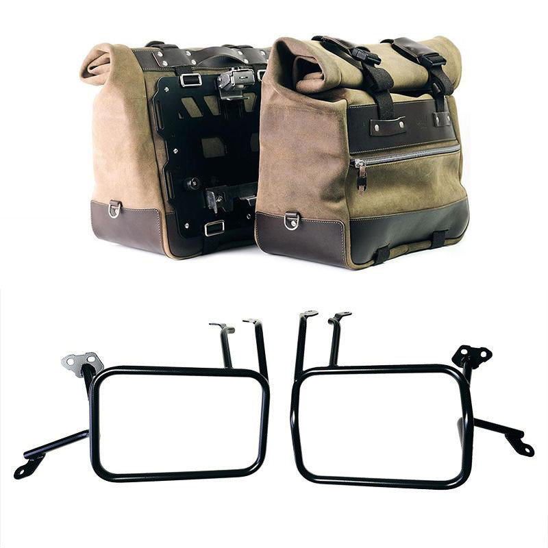 Unit Garage U204C+4702 Pair of Cult side panniers in waxed suede with aluminium back plate + pair of stainless steel quick release system and lock + Aluminium bag frames Atlas KTM 1290/1390 Super Adventure S-R