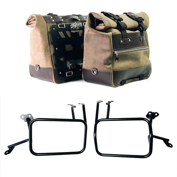 Unit Garage U204C+4702 Pair of Cult side panniers in waxed suede with aluminium back plate + pair of stainless steel quick release system and lock + Aluminium bag frames Atlas KTM 1290/1390 Super Adventure S-R