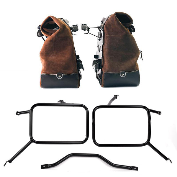Unit Garage U204C+3172 Pair of Cult side panniers in waxed suede with aluminium back plate + pair of stainless steel quick release system and lock + Frames for Atlas aluminum side panniers Triumph Street Scrambler 900 (2026 until now)