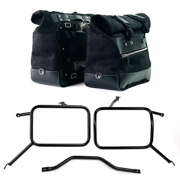 Unit Garage U204C+3172 Pair of Cult side panniers in waxed suede with aluminium back plate + pair of stainless steel quick release system and lock + Frames for Atlas aluminum side panniers Triumph Street Scrambler 900 (2026 until now)