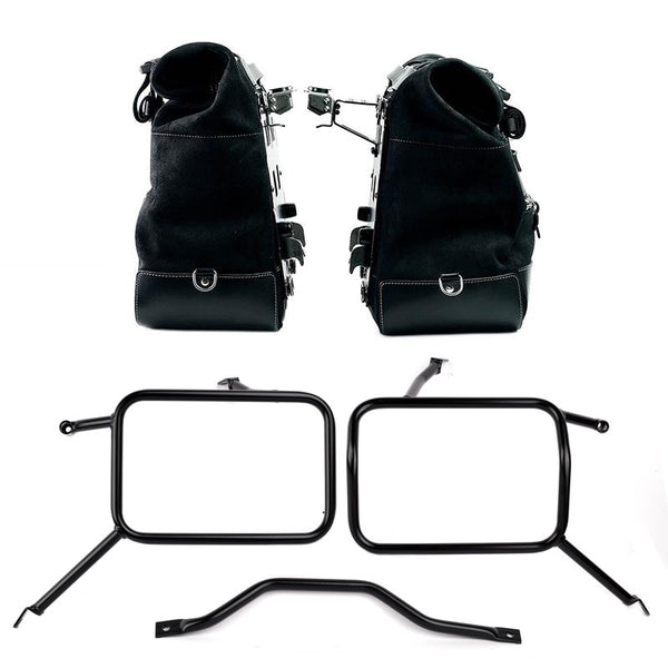 Unit Garage U204C+3172 Pair of Cult side panniers in waxed suede with aluminium back plate + pair of stainless steel quick release system and lock + Frames for Atlas aluminum side panniers Triumph Street Scrambler 900 (2026 until now)