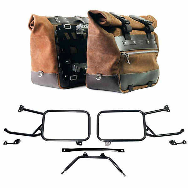 Unit Garage 2xU204+2271 Pair of Cult side panniers in waxed suede 40L - 50L + Pair of aluminum plates + Subframes ​​​​​​​Moto Guzzi Stelvio (2024 until now)