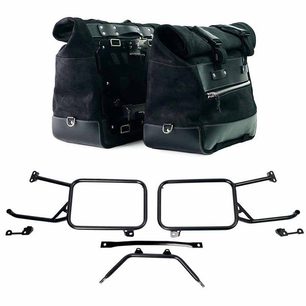 Unit Garage 2xU204+2271 Pair of Cult side panniers in waxed suede 40L - 50L + Pair of aluminum plates + Subframes ​​​​​​​Moto Guzzi Stelvio (2024 until now)