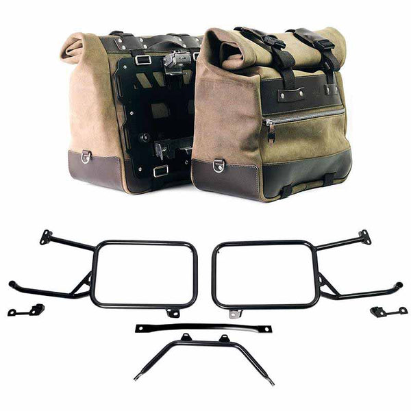 Unit Garage 2xU204+2271 Pair of Cult side panniers in waxed suede 40L - 50L + Pair of aluminum plates + Subframes ​​​​​​​Moto Guzzi Stelvio (2024 until now)