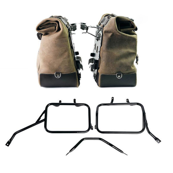 Unit Garage U204C+4202_BL Pair of Cult side panniers in waxed suede with aluminium back plate + pair of stainless steel quick release system and lock + Subframes for aluminum side panniers Atlas for Triumph Scrambler 400 X