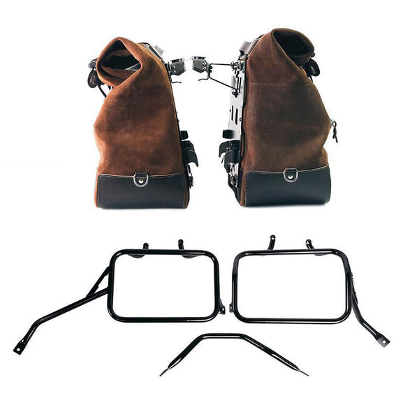 Unit Garage U204C+4202_BL Pair of Cult side panniers in waxed suede with aluminium back plate + pair of stainless steel quick release system and lock + Subframes for aluminum side panniers Atlas for Triumph Scrambler 400 X