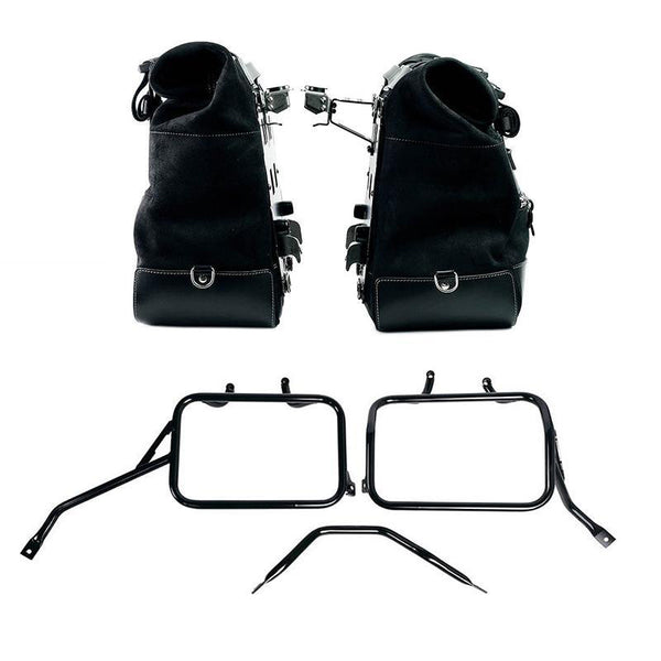 Unit Garage U204C+4202_BL Pair of Cult side panniers in waxed suede with aluminium back plate + pair of stainless steel quick release system and lock + Subframes for aluminum side panniers Atlas for Triumph Scrambler 400 X