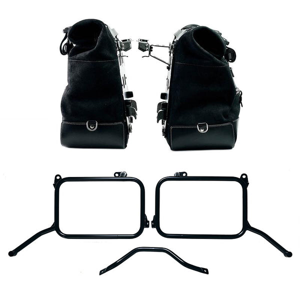 Unit Garage 2xU204+3812_BL Pair of Cult side panniers in waxed suede 40L - 50L + Pair of aluminum plates + Subframes Royal Enfield Himalayan 450 for original exhaust (2024 until now)