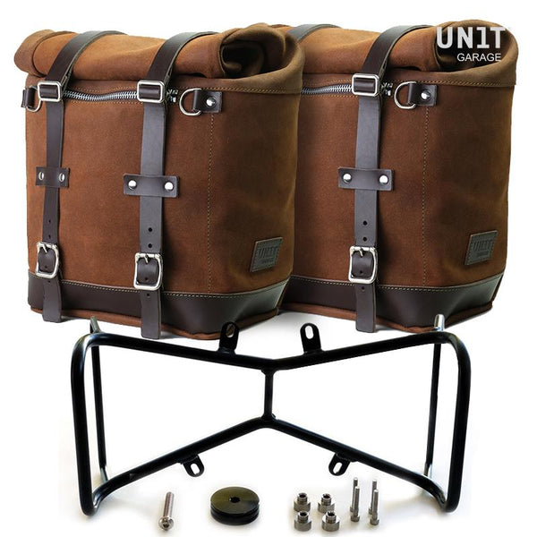 Unit Garage 2xU202+1632+A2 Two Waxed suede side panniers Scram 22L-30L + Symmetrical Double Subframe NineT