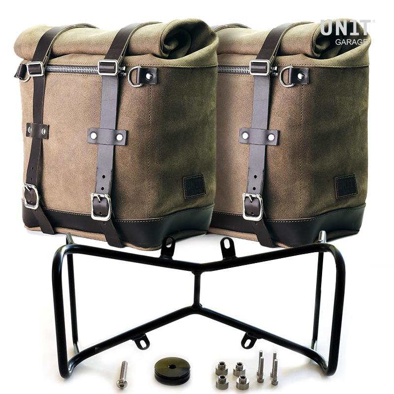 Unit Garage 2xU202+1632+A2 Two Waxed suede side panniers Scram 22L-30L + Symmetrical Double Subframe NineT