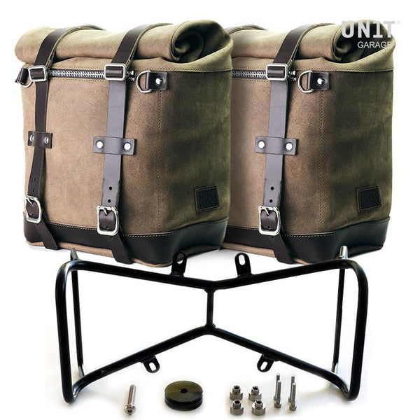 Unit Garage 2xU202+1632+A2 Two Waxed suede side panniers Scram 22L-30L + Symmetrical Double Subframe NineT