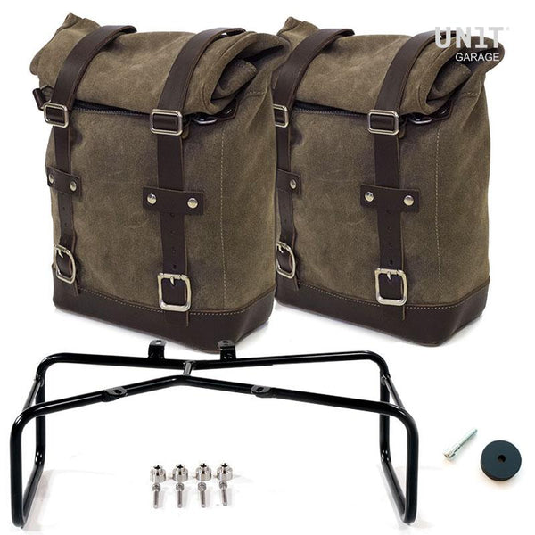 Unit Garage 2xU002+1626+A2 Two Waxed suede Side Panniers + Double Subframe NineT