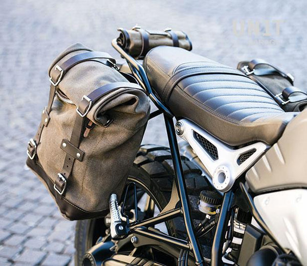 Unit Garage 2xU002+1626+A2 Two Waxed suede Side Panniers + Double Subframe NineT