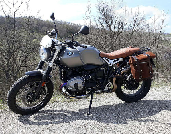 Unit Garage 2xU002+1626+A2 Two Waxed suede Side Panniers + Double Subframe NineT