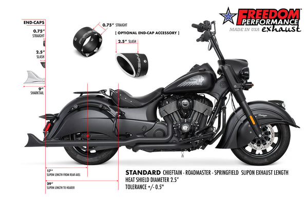 Freedom Performance INDIAN CHIEFTAIN / ROADMASTER / SPRINGFIELD 2.5" SHARKTAIL SLIP-ONS 2014-PRESENT Fits FREEDOM HEADERS Only