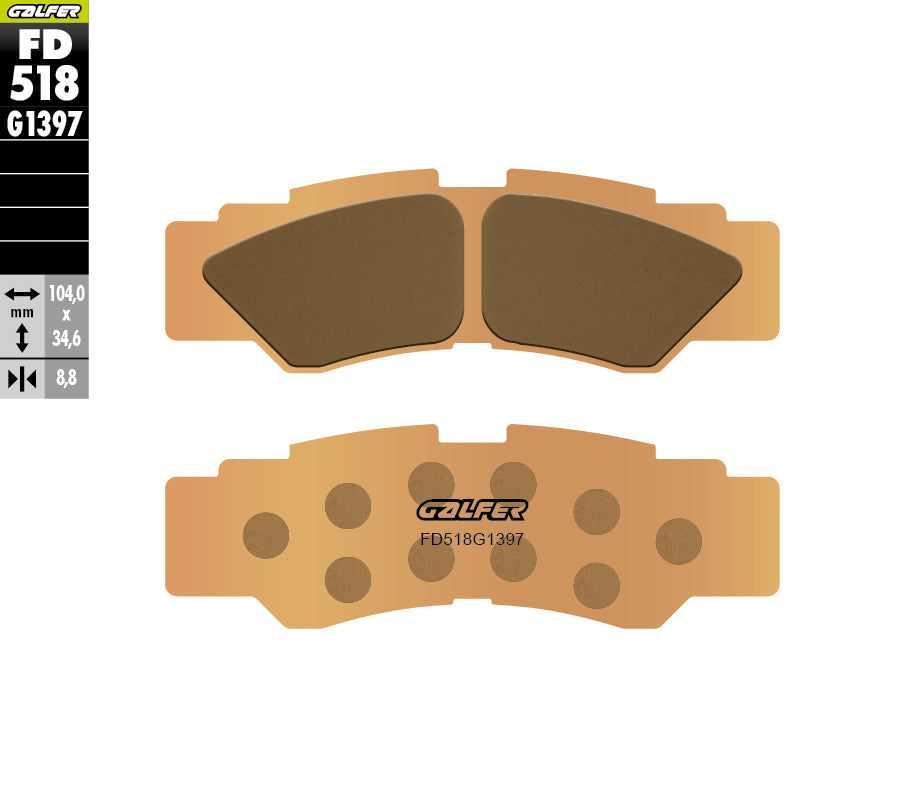 GALFER FD518G1397 G1397 sintered rear brake pads, 104 x 34.6 x 8.8 mm