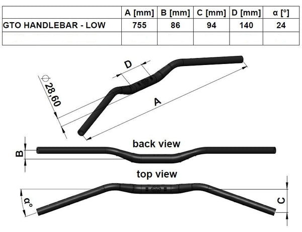 GT oversize handlebar low black - GTO-L-B