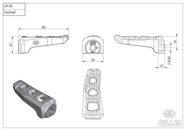 Replacement footrests Touring, rider, silver
