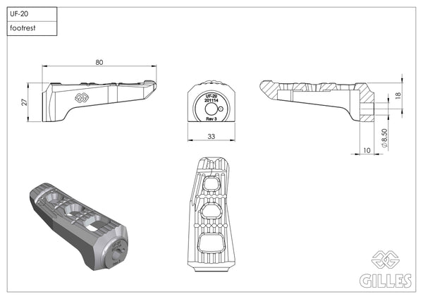 Replacement footrests Touring, rider/scooter, black - RGK-470-UF20-SET-B