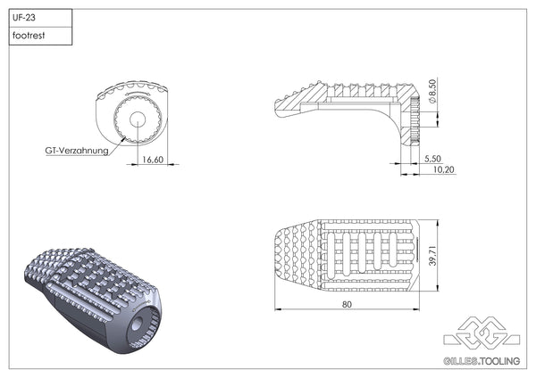Replacement footrests California, driver, black - RGK-680-UF23-SET-B