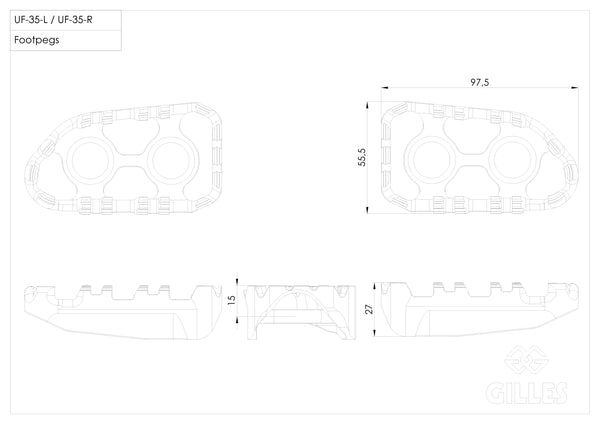 Tech-X Enduro replacement footrest, rider, black - RGK-680-UF35-SET-B