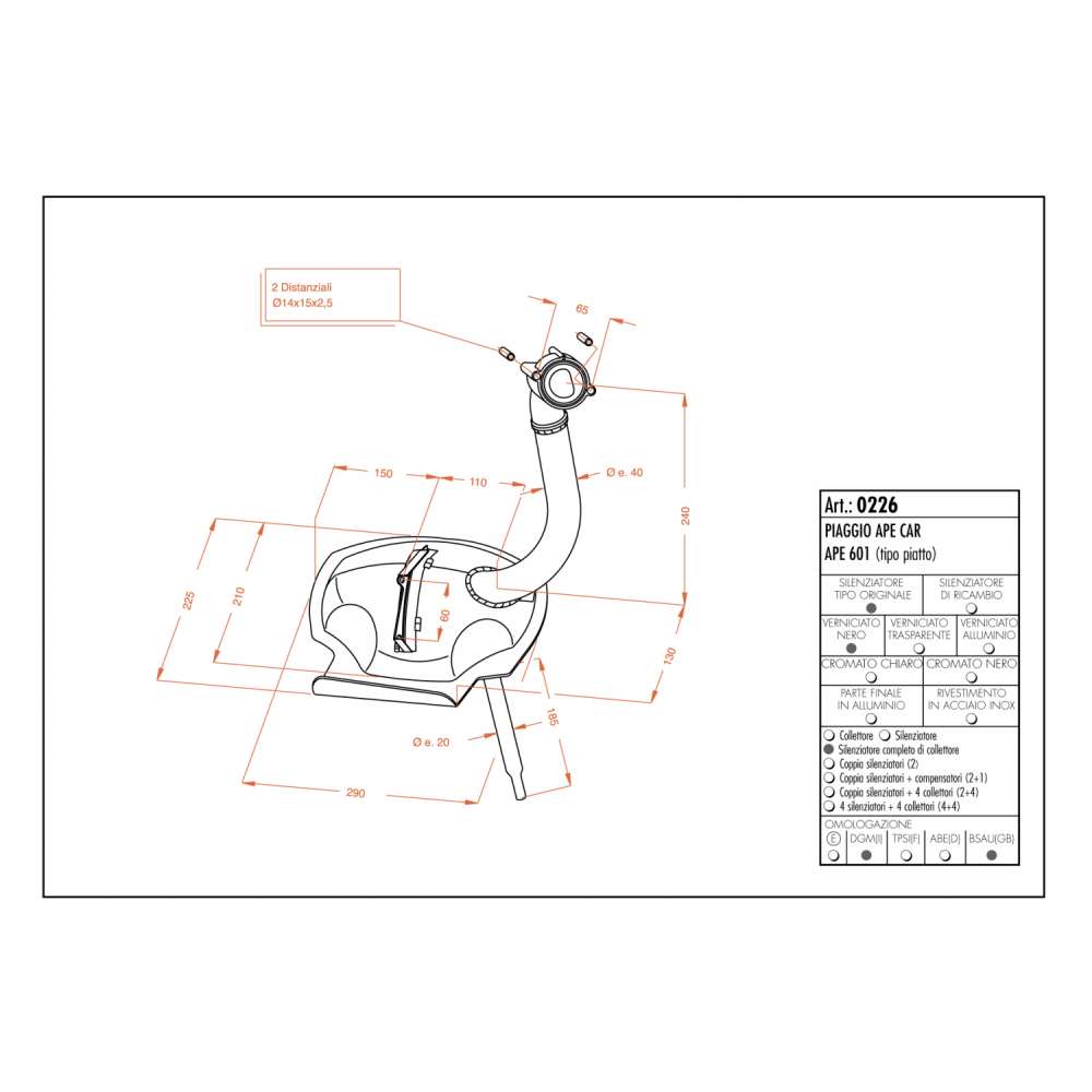 LeoVince SITO 0226 — PIAGGIO APE CAR/APE 601 flat shape