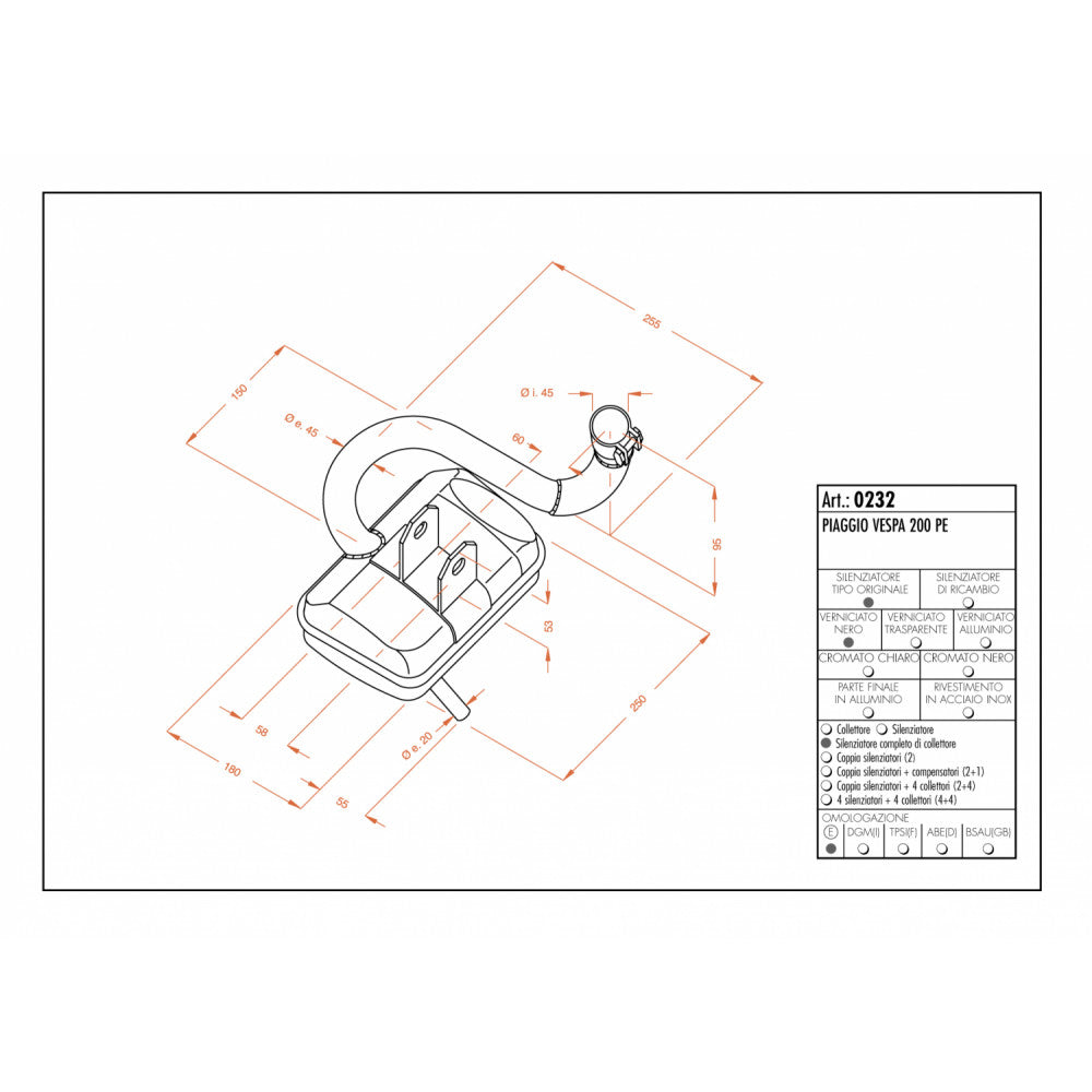 LeoVince SITO 0232 — VESPA 200 PE
