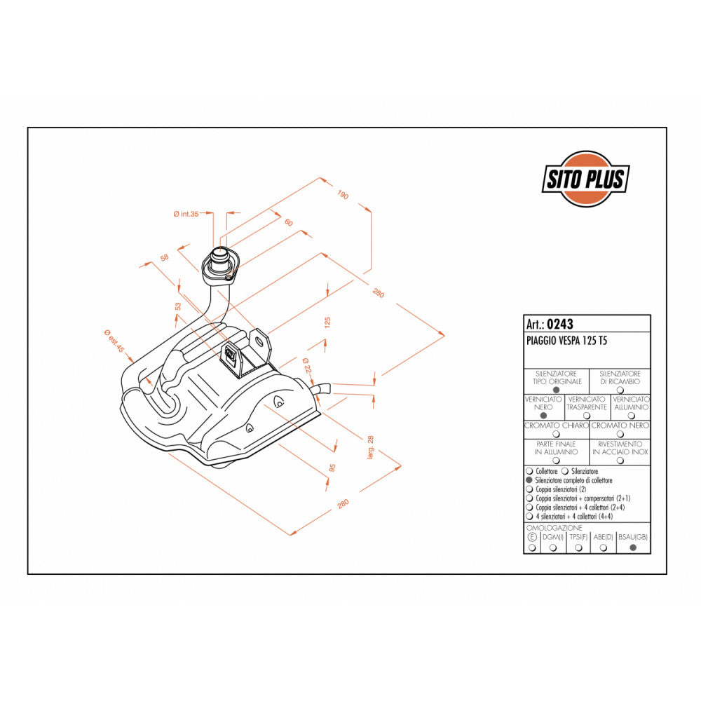 LeoVince SITOPLUS 0243 — VESPA 125 T5