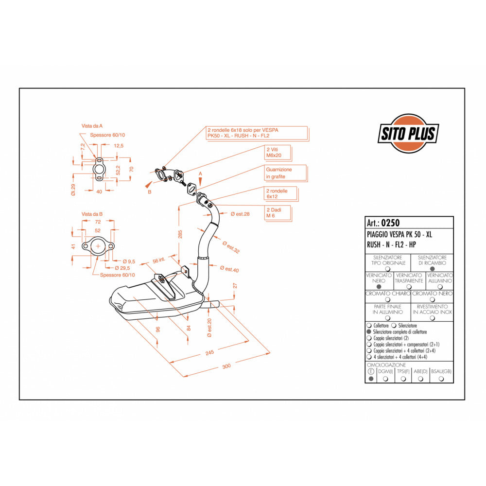 LeoVince SITOPLUS 0250 — VESPA HP/PK 50/XL/RUSH/N/FL2