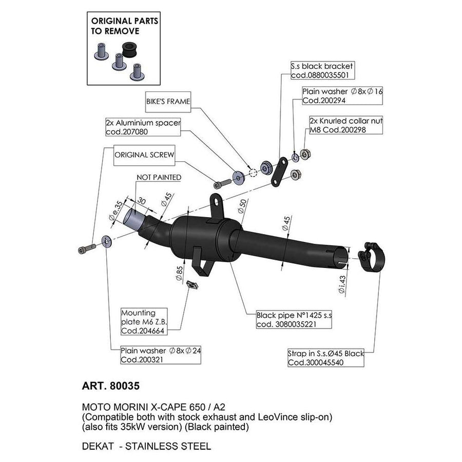 LeoVince CAT ELIMINATOR (LINK PIPE) 80035 — MOTO MORINI X-CAPE 650/A2 2021 - 2023