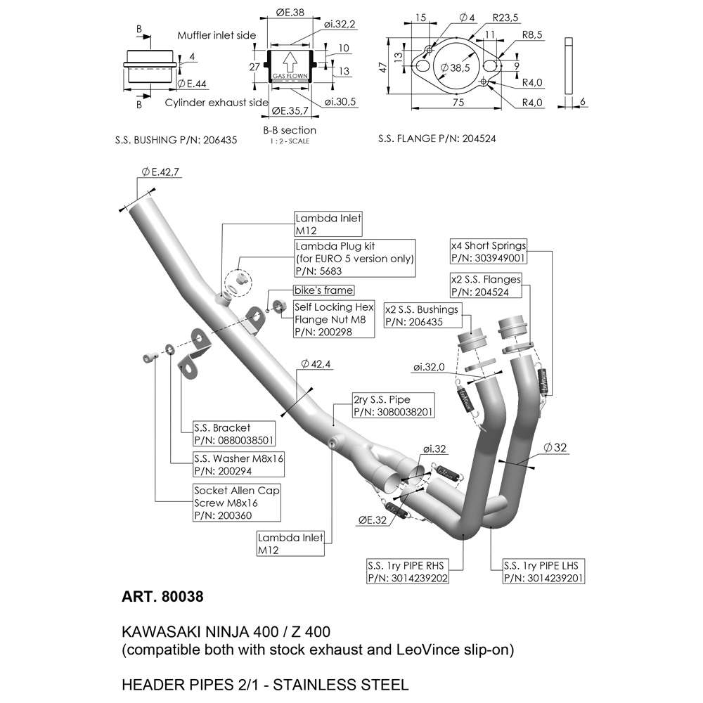 LeoVince HEADER PIPES 80038 — KAWASAKI NINJA 400 2018 - 2021