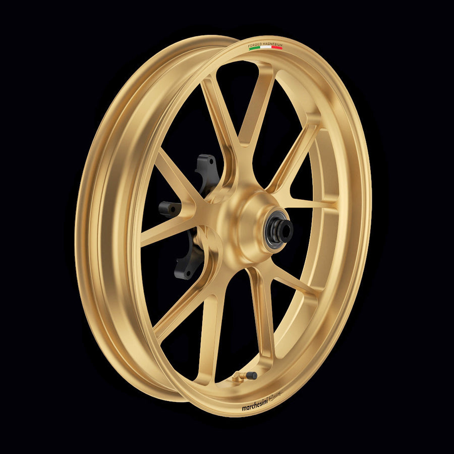 Marchesini M10RS Corse forged magnesium 10-spoke gold wheel, representative manufacturer photo