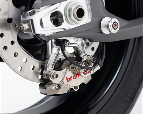 MOTOCORSE Pair of chain tensioner sliders with OEM Brembo 84mm rear brake caliper support - Ducati Panigale / Streetfighter V4 2025 Colore - Nero 1