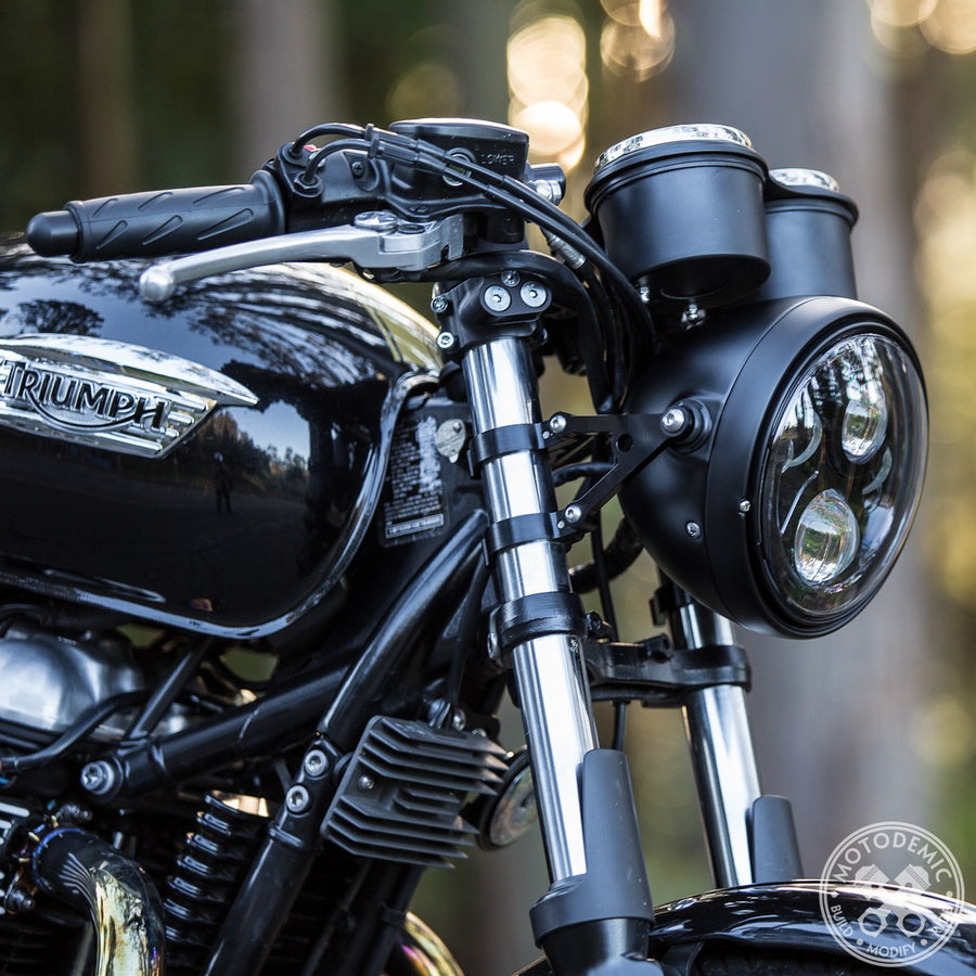Thruxton with Black Headlight Bucket and LED Evo 2