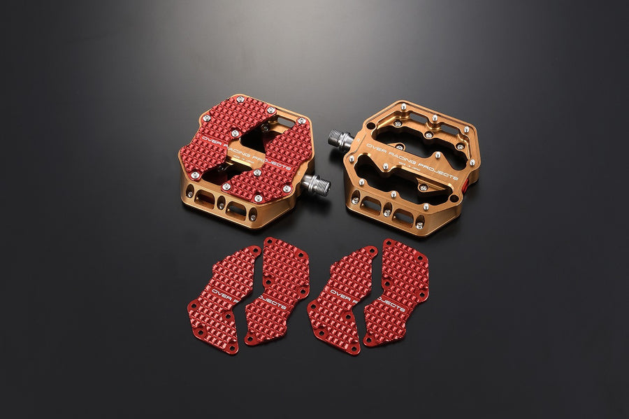 OVER Racing Flat Pedals Large Non-Slip Plate Type Brown/RED YPJ-MT Pro(20-22) | 51-A01-01BR - image 1