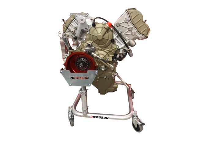 Manufacturer photo of the earlier Pierobon Panigale V4 engine trolley variant; confirm SKU E09200A0004A prior to order