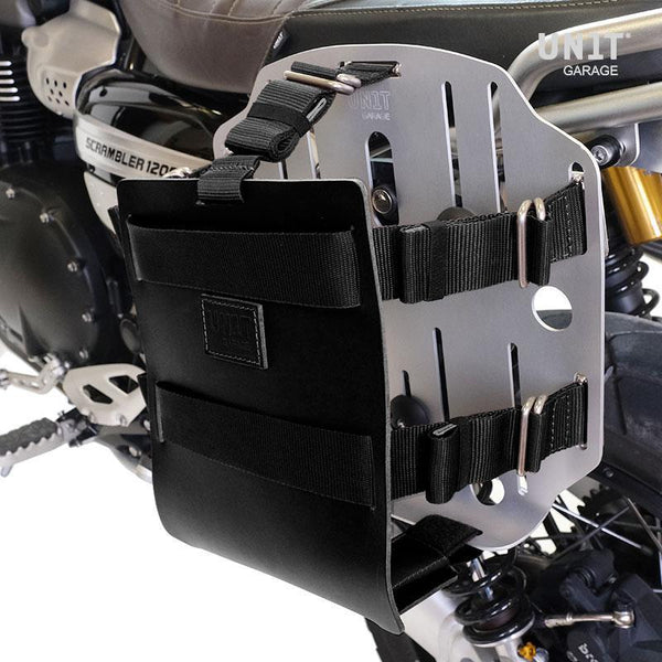 Unit Garage U085+U000+2723DX Carrying system in aluminum with adjustable leather front, Quick Release System and right subframe Ducati Desert Sled 
