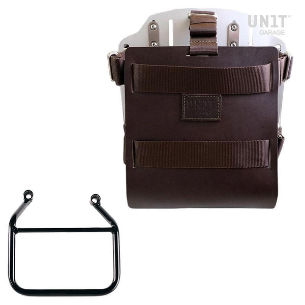 Unit Garage U085+U000+4201DX Carrying system in aluminum with adjustable leather front and Quick Release System + Right subframe Triumph Scrambler 400 X (Only compatible with our low exhaust code: 4206Low)