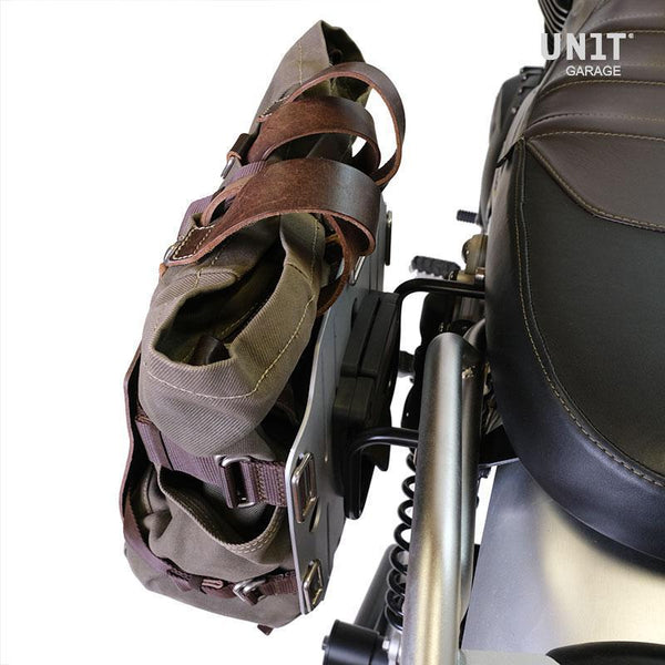 Unit Garage U085+U000+1009SX Carrying system in aluminum with adjustable leather front, Quick Release System and frame Scrambler 1100 with double exhaust on the right